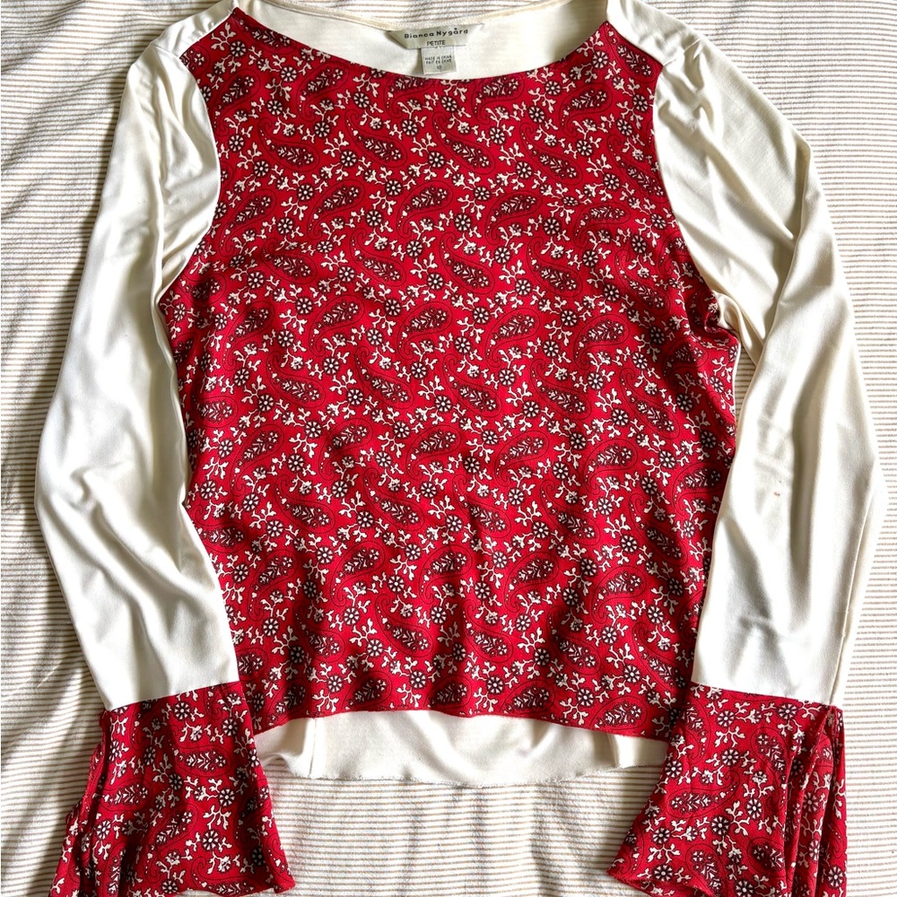 Vintage Paisley Red and Cream Silk Top